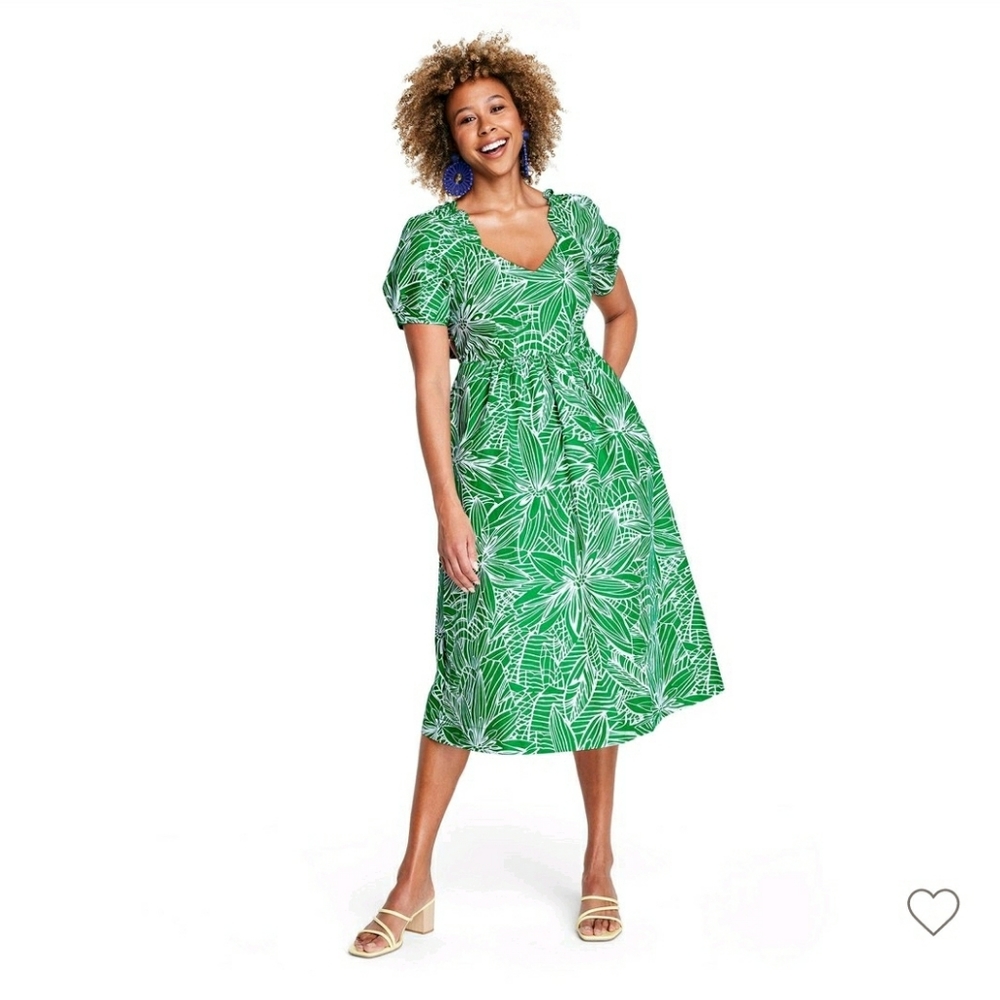 Tabitha Brown x Target Linear Floral Balloon Short Sleeve Tie-Back Dress